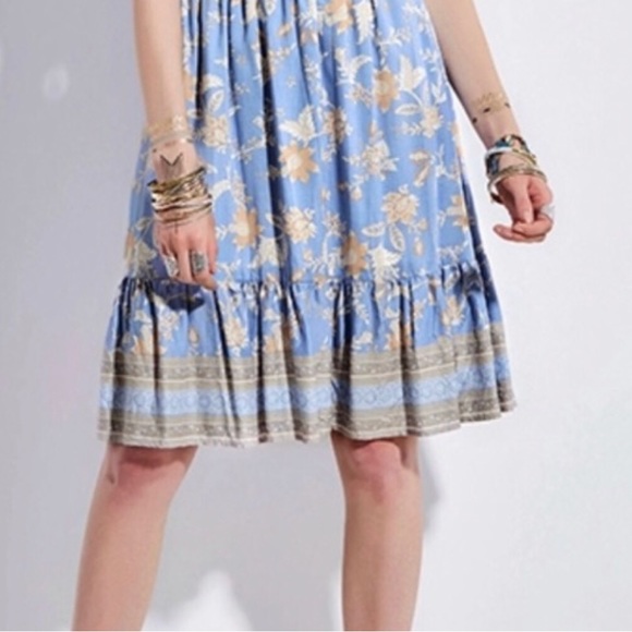 Ruffled Off-The-Shoulder Blue Border Floral Print Dress Women’s Multi Sizes NWT - Picture 4 of 10